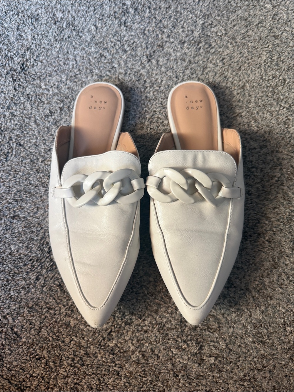 a new day White Pointed Toe Chain-Link Mule Slides